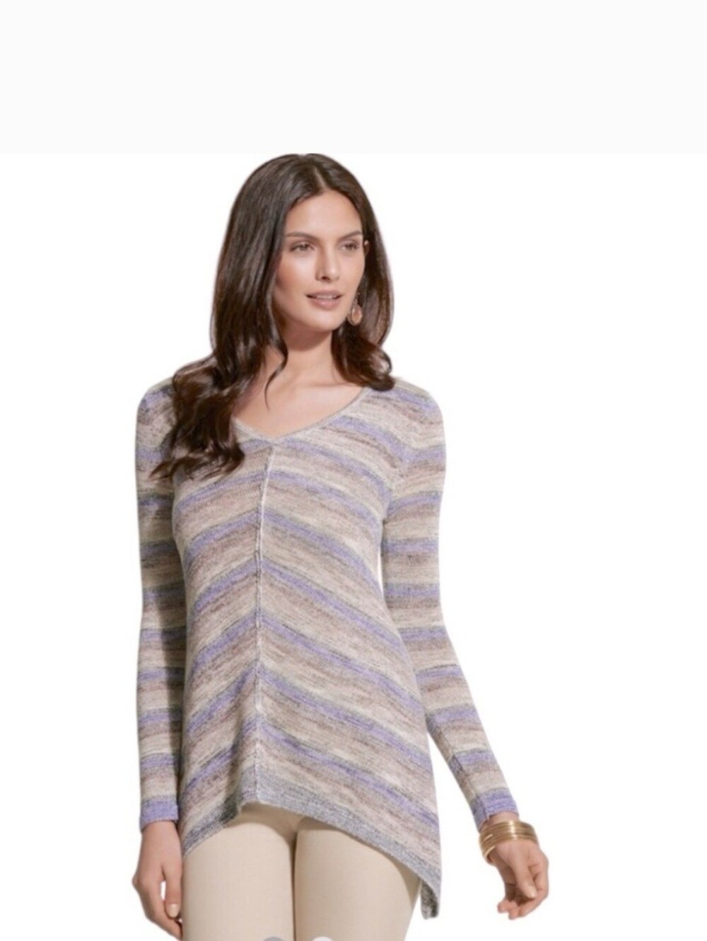 CHICO'S  STRIPED WOOL BLEND MULTI - COLOR WITH METALLIC DETAIL SWEATER.SZ 3= XL.